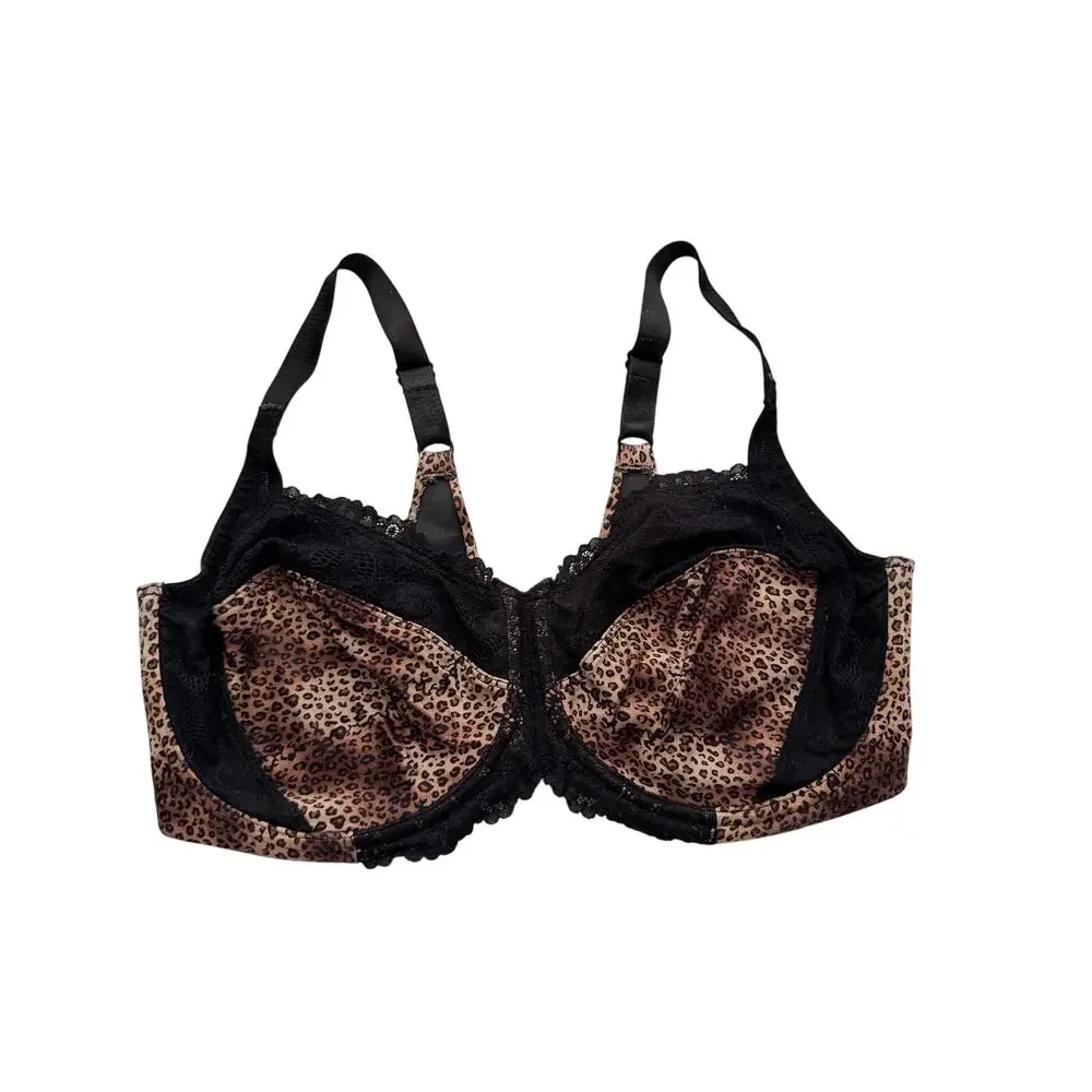 Lilyette by Bali Leopard Print Lace Unlined Underwire Bra 38DD
